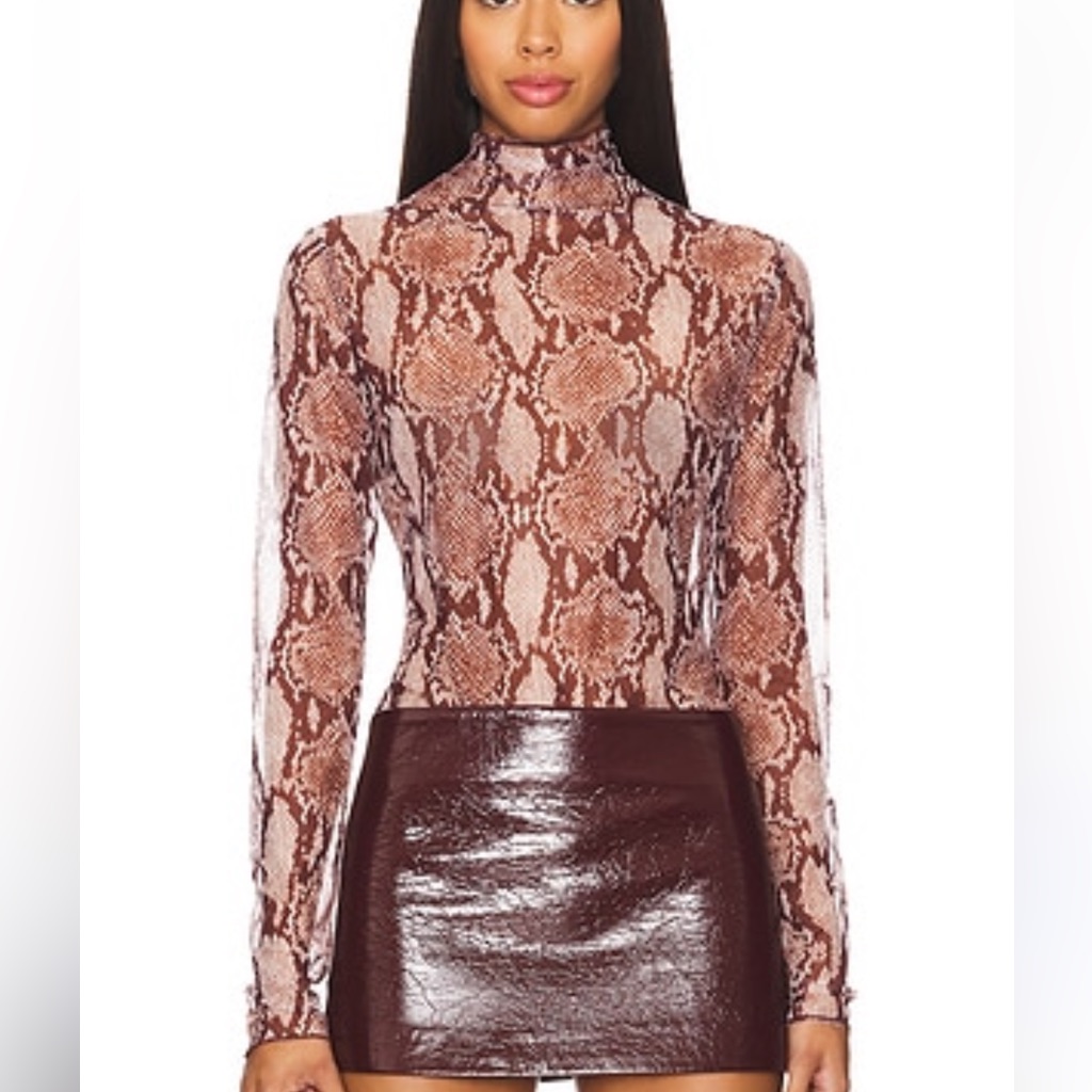 Afrm Revolve Zadie Semi Sheer Mesh Snakeskin Snake Print Long Sleeve Top Small